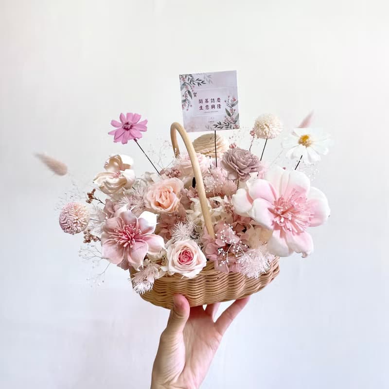 永生花手提籃盆栽 乾燥花手作・送禮首選小花籃