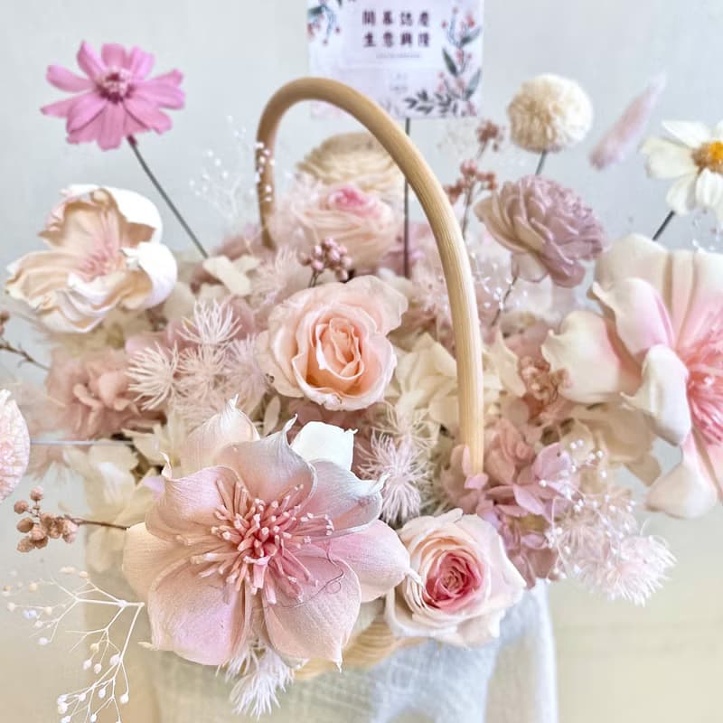 永生花手提籃盆栽 乾燥花手作・送禮首選小花籃