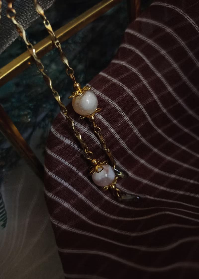 不對稱瑪瑙長鏈耳墜  / 櫻花瑪瑙