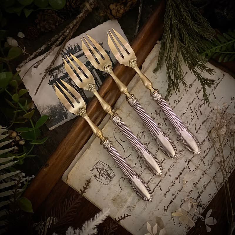 19世紀末 法國Louis XVI古典風格 純銀柄甜點前菜叉