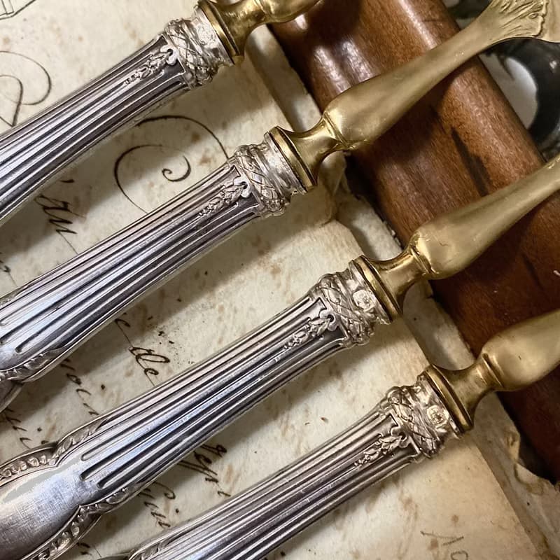 19世紀末 法國Louis XVI古典風格 純銀柄甜點前菜叉