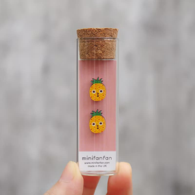 Cute Pineapple 可愛鳳梨木製耳環 原創插畫耳環 耳針無耳洞耳夾