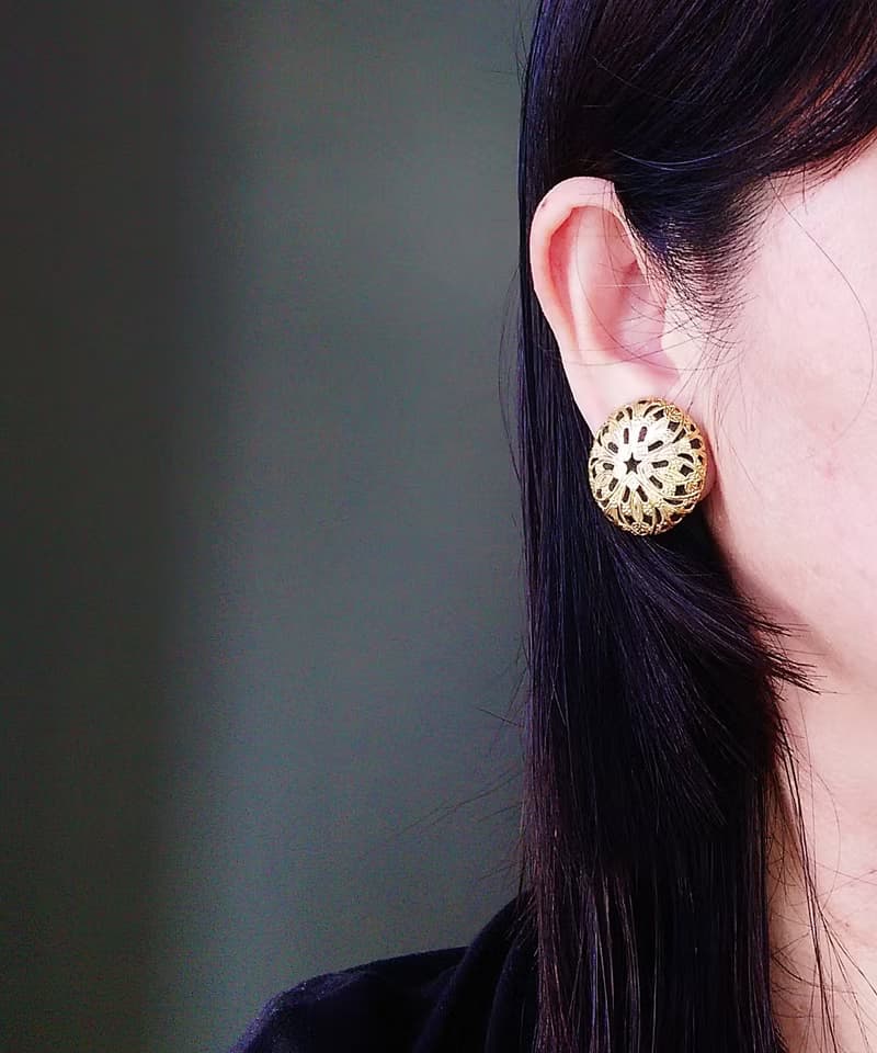 Vintage Jewelry 西洋古董飾品  細緻壓紋 夾式耳環