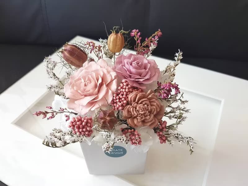 海藏設計│大人系煙燻粉。不凋花盆花花禮。婚禮小物