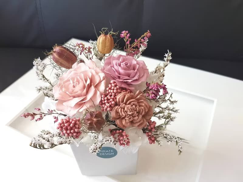 海藏設計│大人系煙燻粉。不凋花盆花花禮。婚禮小物