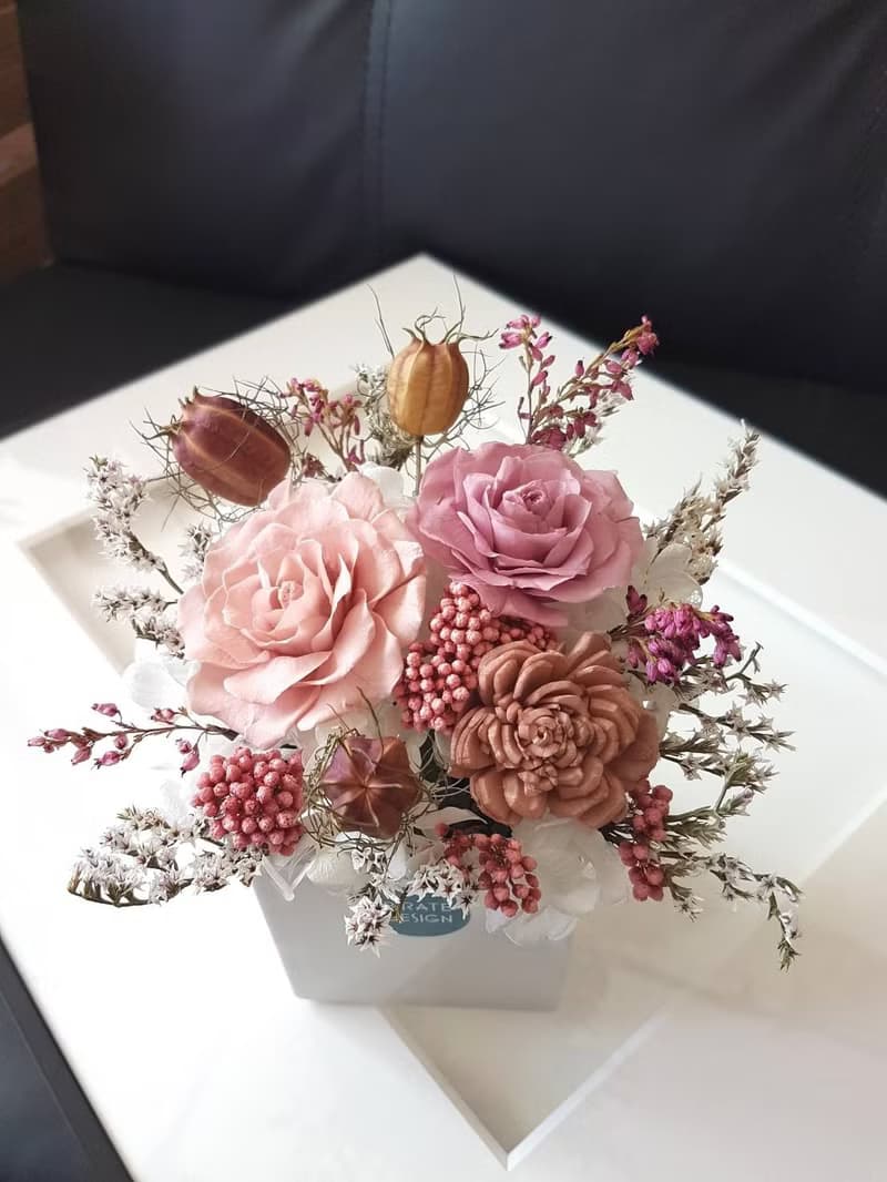 海藏設計│大人系煙燻粉。不凋花盆花花禮。婚禮小物