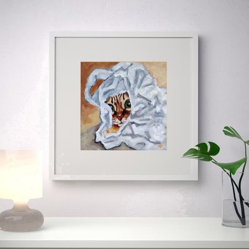 Kitten Original Oil Painting, Funny Cat Portrait, Pet Wall Art, Small Picture