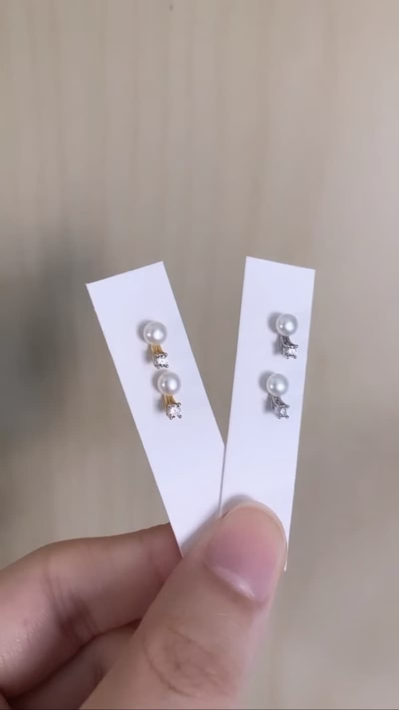 【通勤感】天然淡水珍珠耳環 鋯石點綴 全925純銀耳環/夾式