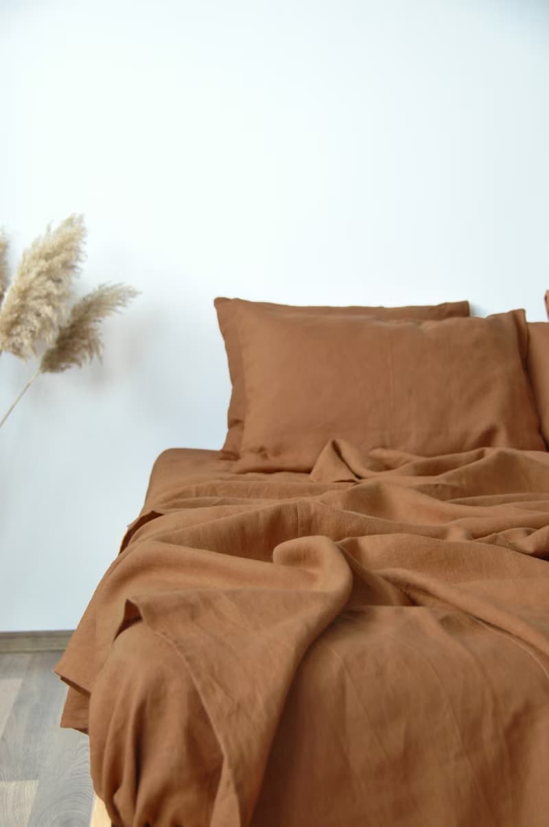 Cinnamon linen fitted sheet / Softened linen bed sheet / Deep pocket