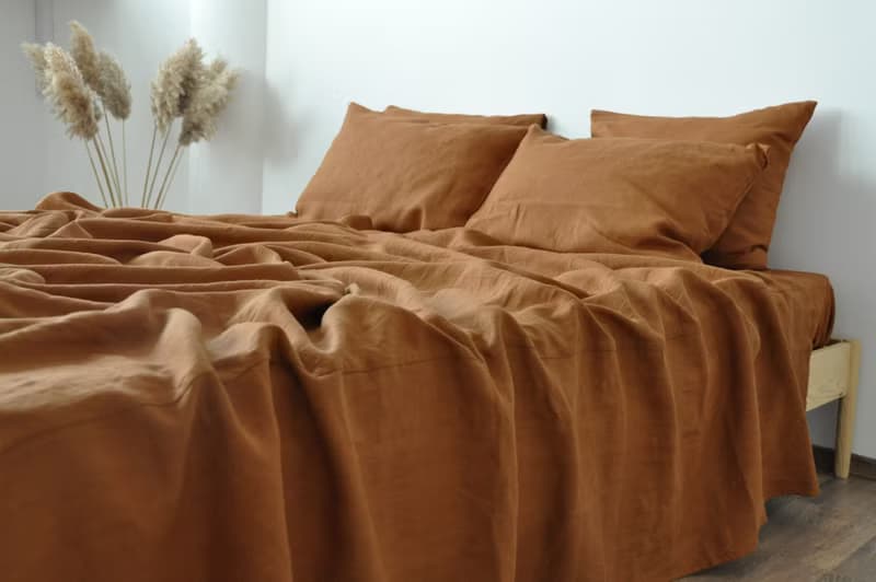 Cinnamon linen fitted sheet / Softened linen bed sheet / Deep pocket