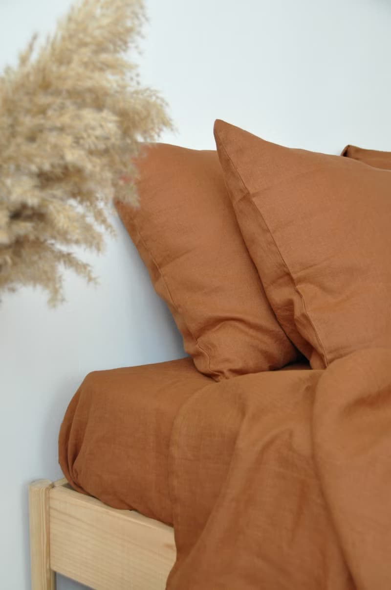 Cinnamon linen fitted sheet / Softened linen bed sheet / Deep pocket