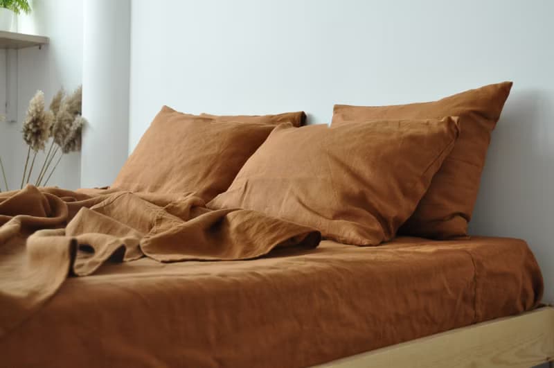 Cinnamon linen fitted sheet / Softened linen bed sheet / Deep pocket