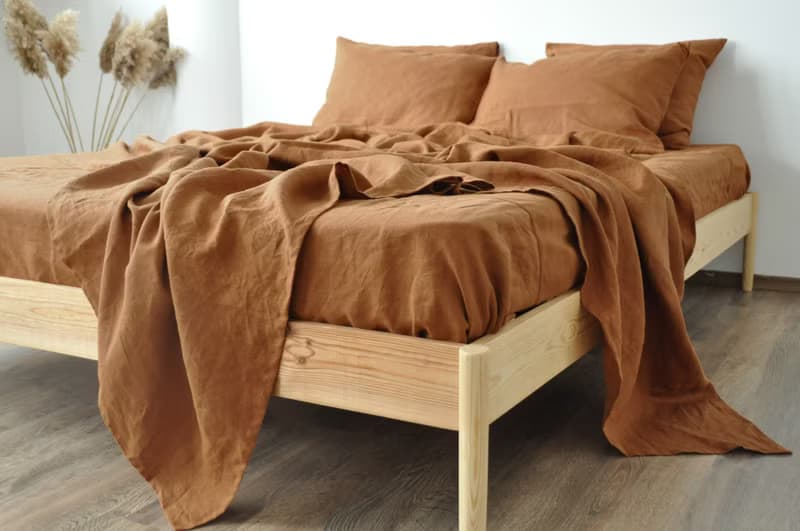 Cinnamon linen fitted sheet / Softened linen bed sheet / Deep pocket