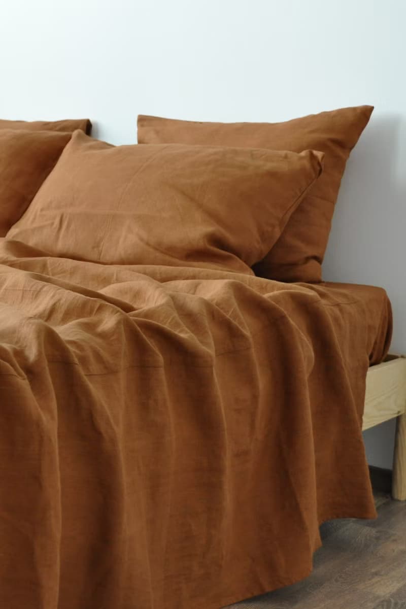 Cinnamon linen fitted sheet / Softened linen bed sheet / Deep pocket