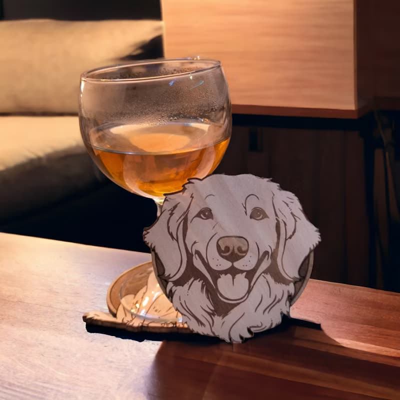 Golden Retriever Wooden Coaster Set – Perfect Collectible Barware for Pet Lovers