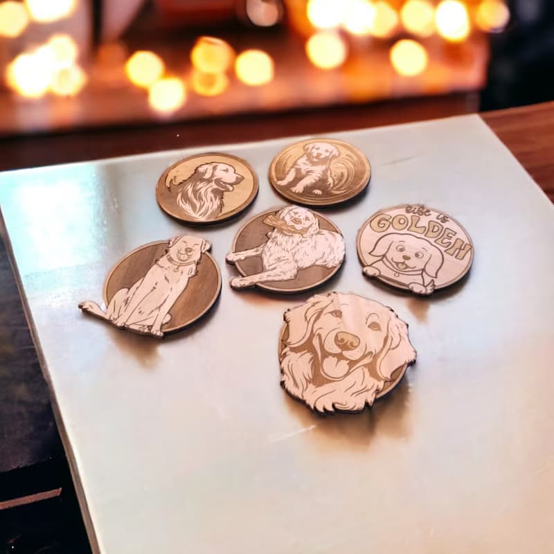 Golden Retriever Wooden Coaster Set – Perfect Collectible Barware for Pet Lovers