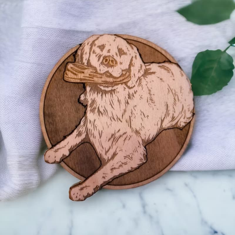 Golden Retriever Wooden Coaster Set – Perfect Collectible Barware for Pet Lovers