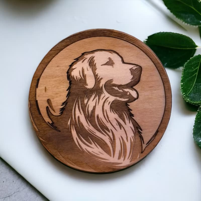 Golden Retriever Wooden Coaster Set – Perfect Collectible Barware for Pet Lovers
