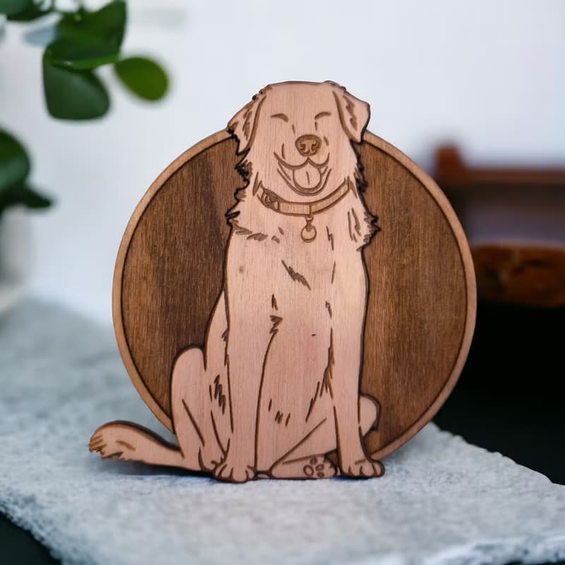 Golden Retriever Wooden Coaster Set – Perfect Collectible Barware for Pet Lovers