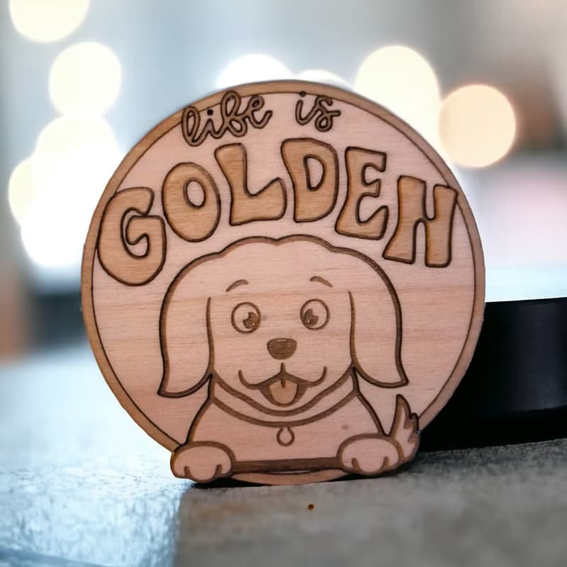 Golden Retriever Wooden Coaster Set – Perfect Collectible Barware for Pet Lovers