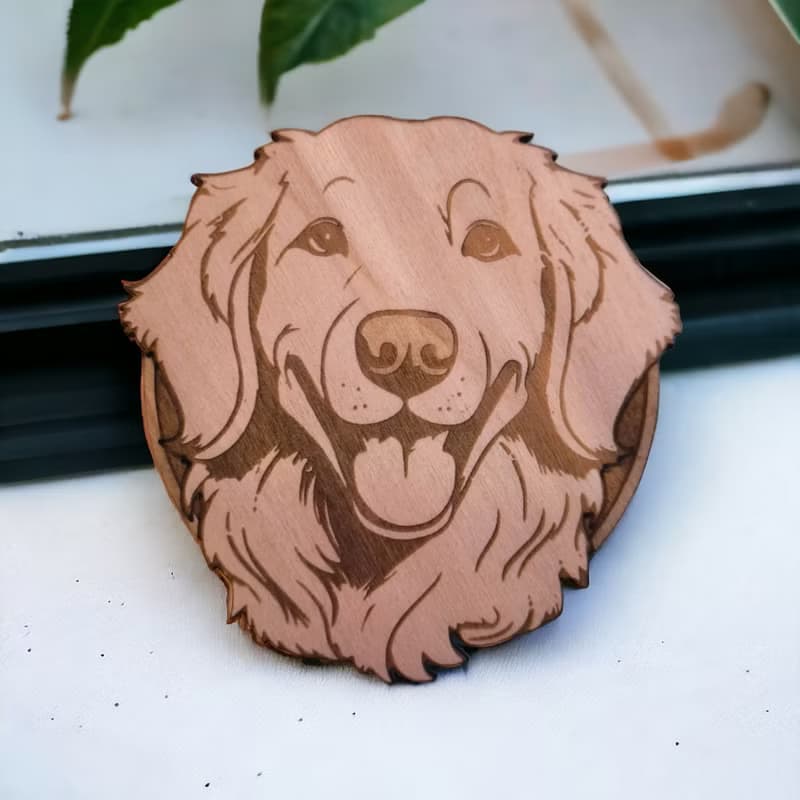 Golden Retriever Wooden Coaster Set – Perfect Collectible Barware for Pet Lovers