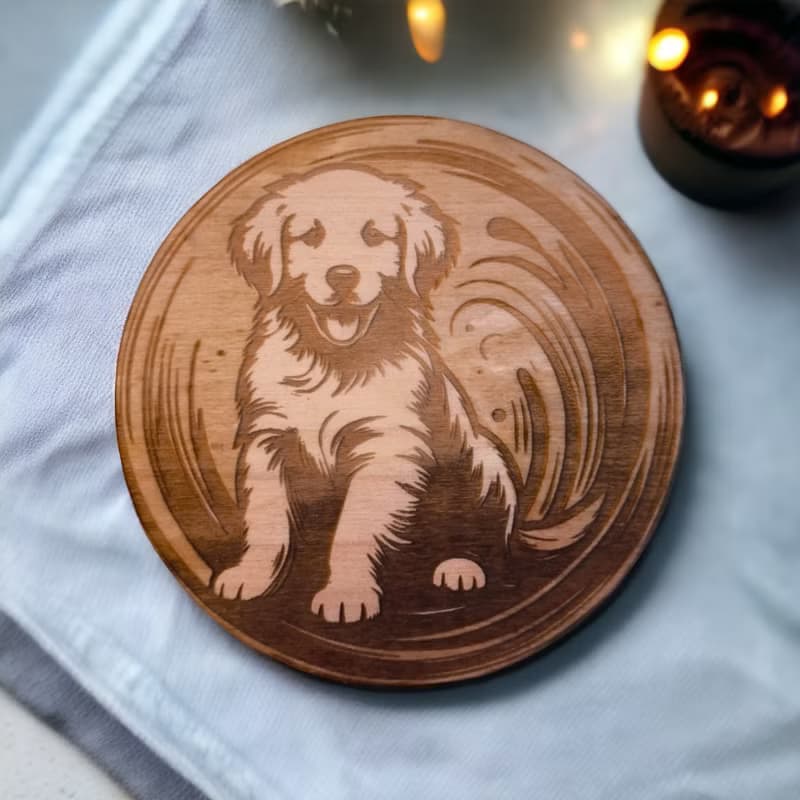 Golden Retriever Wooden Coaster Set – Perfect Collectible Barware for Pet Lovers