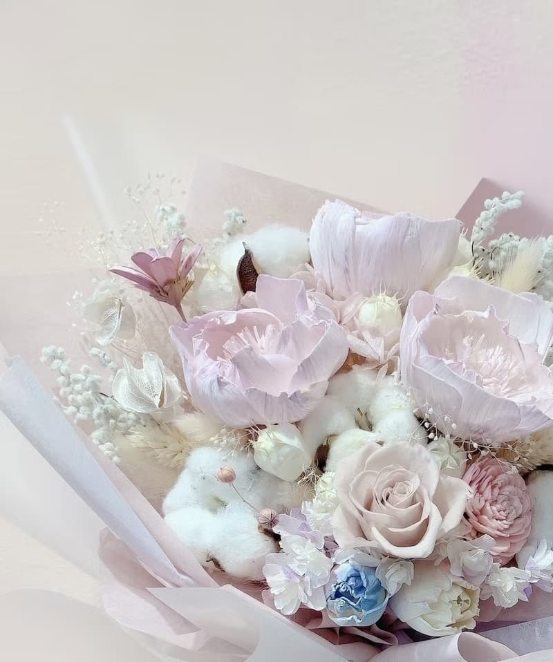 日本永生玫瑰乾燥花束 棉花 韓系包裝