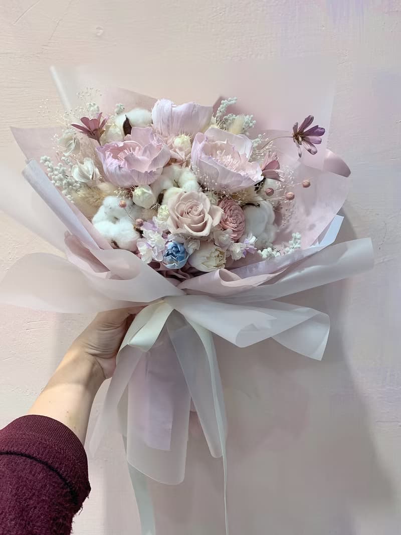 日本永生玫瑰乾燥花束 棉花 韓系包裝
