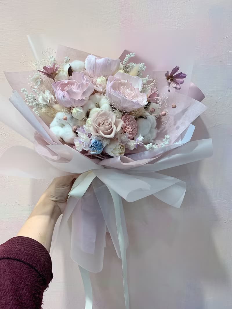 日本永生玫瑰乾燥花束 棉花 韓系包裝