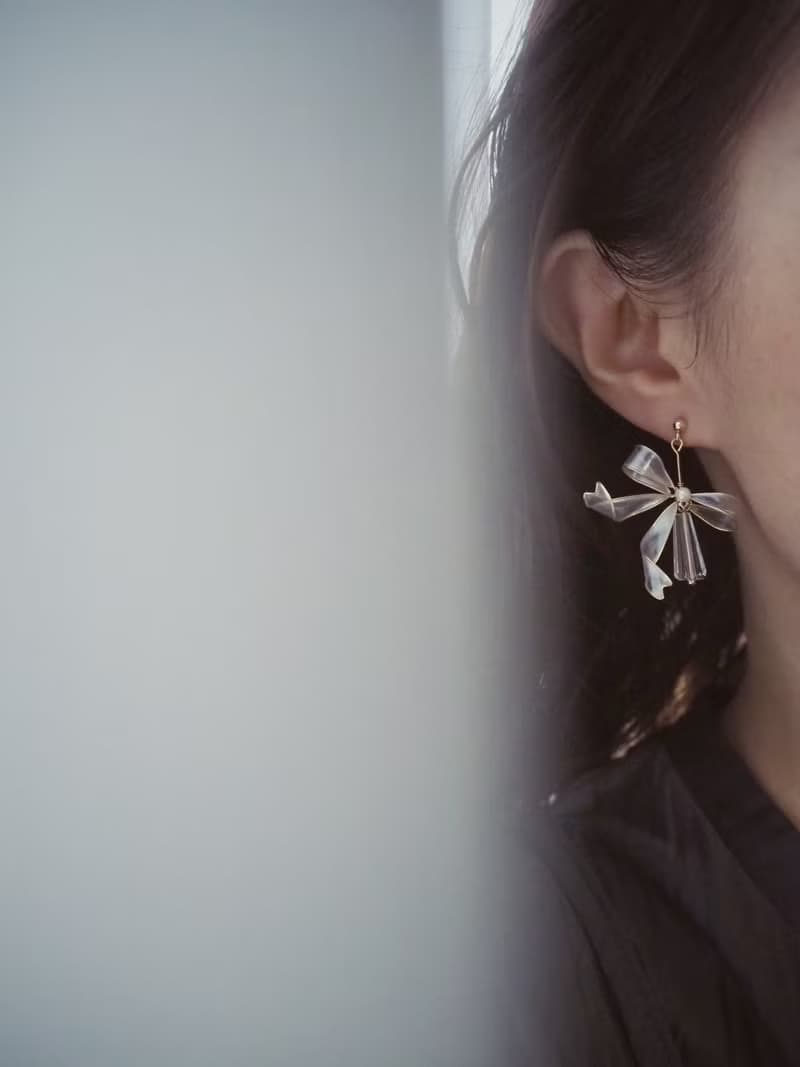 迷迴琉光 金 法式蝴蝶結樹脂耳環