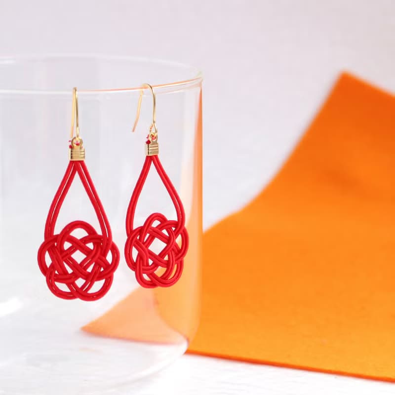 japanese style pierce earring / ear clip /mizuhiki / accessory / flower