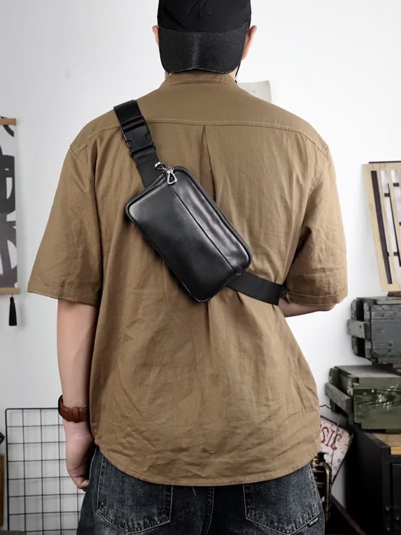 真皮胸包男士單肩包頭層牛皮腰包小包軟皮韓版挎包機車小背包潮牌