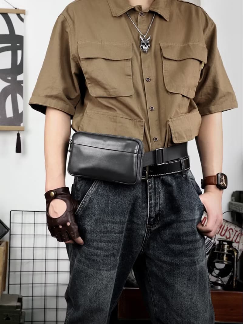 真皮胸包男士單肩包頭層牛皮腰包小包軟皮韓版挎包機車小背包潮牌