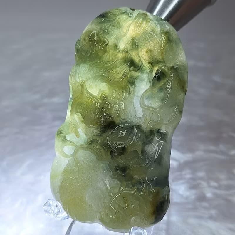 稀有冰秋香起膠飄花龍牌 | 天然緬甸玉A貨翡翠