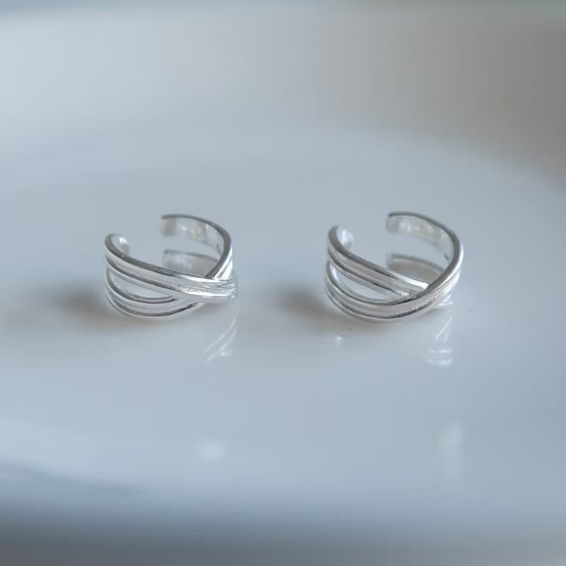 925純銀 小巧 雙線 交錯 耳骨夾 耳環 免費送禮包裝