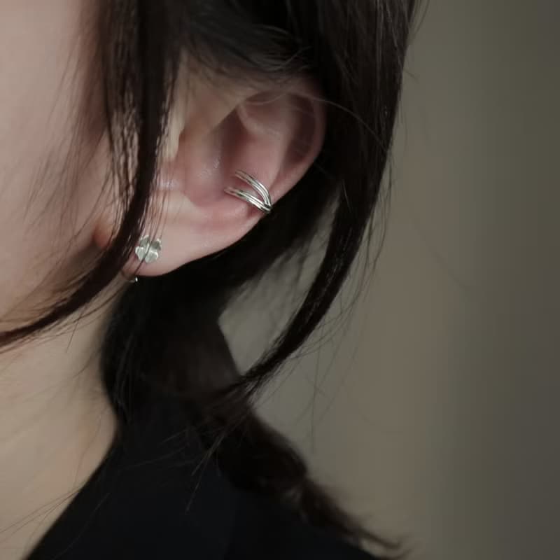 925純銀 小巧 雙線 交錯 耳骨夾 耳環 免費送禮包裝