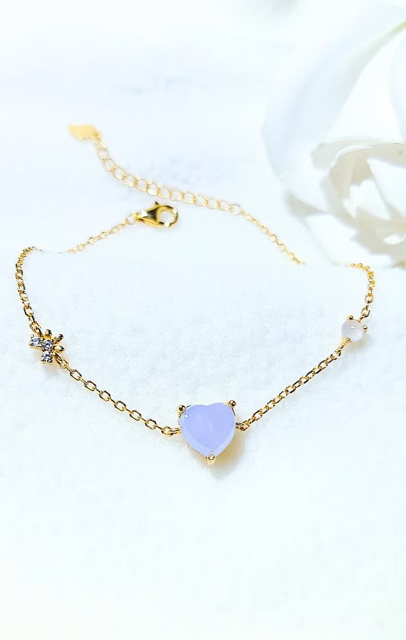 |貴婦養成鏈|A貨翡翠冰紫愛心8mm純銀鍍18k黃簡約款手鏈