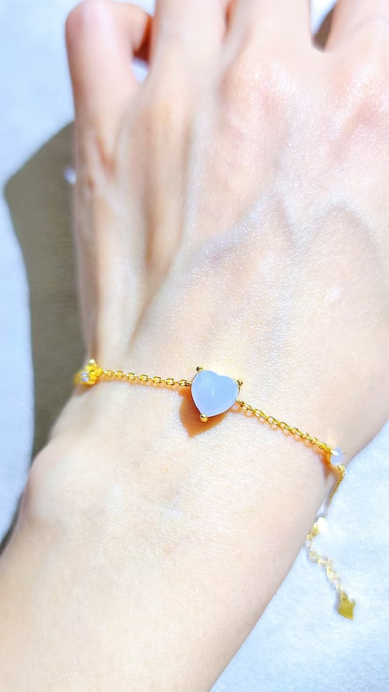 |貴婦養成鏈|A貨翡翠冰紫愛心8mm純銀鍍18k黃簡約款手鏈