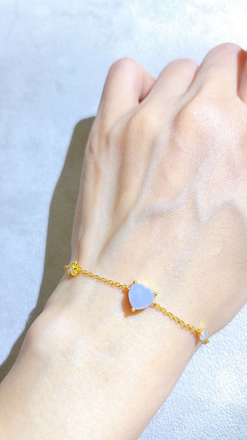 |貴婦養成鏈|A貨翡翠冰紫愛心8mm純銀鍍18k黃簡約款手鏈