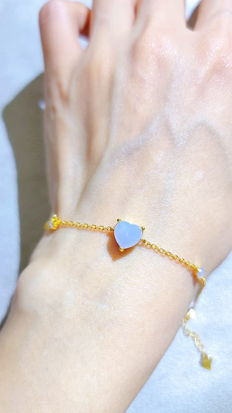 |貴婦養成鏈|A貨翡翠冰紫愛心8mm純銀鍍18k黃簡約款手鏈