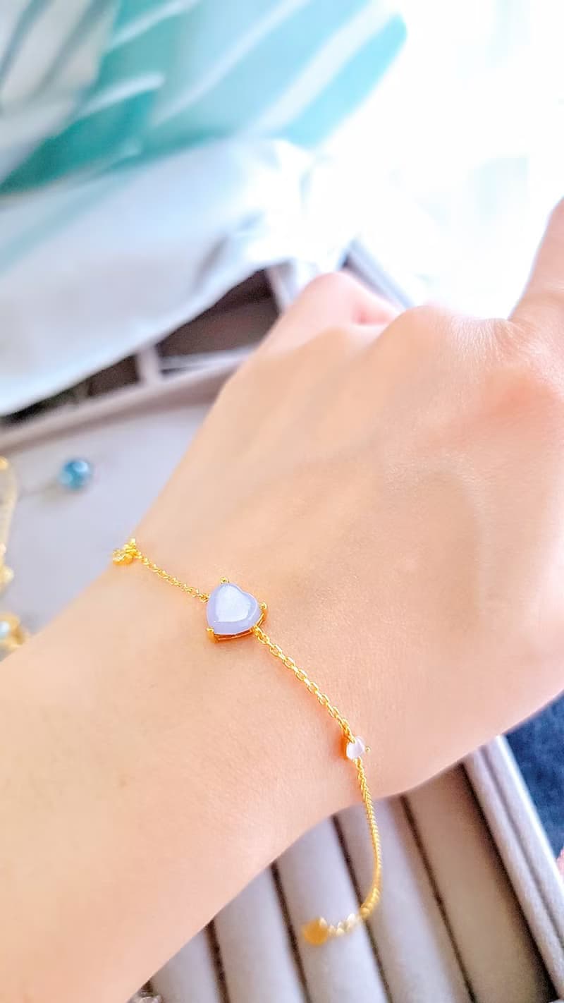 |貴婦養成鏈|A貨翡翠冰紫愛心8mm純銀鍍18k黃簡約款手鏈