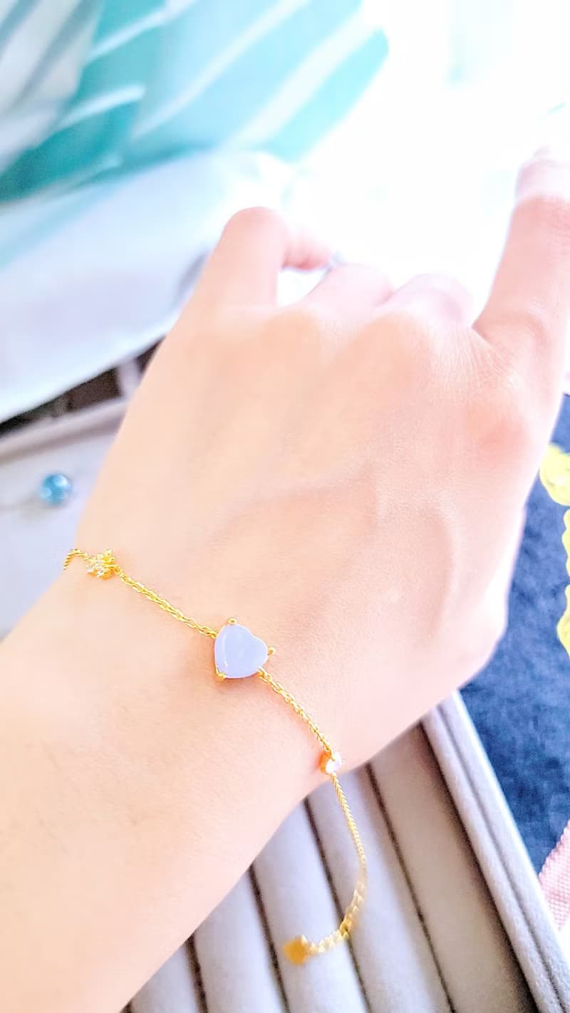 |貴婦養成鏈|A貨翡翠冰紫愛心8mm純銀鍍18k黃簡約款手鏈