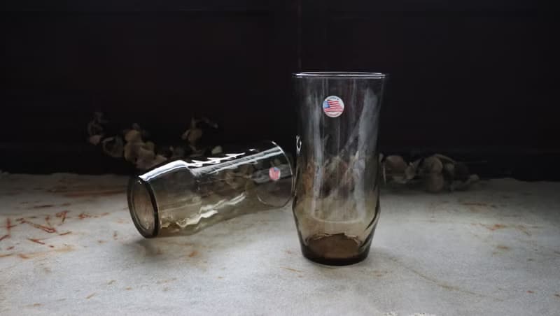 早期Libbey冷水杯-水波. 煙灰色 (餐具/老件/舊物/玻璃/幾何)