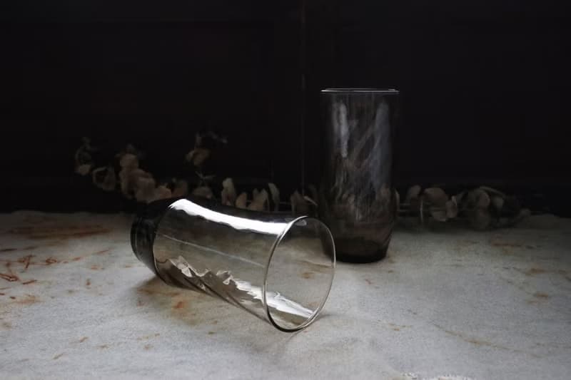 早期Libbey冷水杯-水波. 煙灰色 (餐具/老件/舊物/玻璃/幾何)