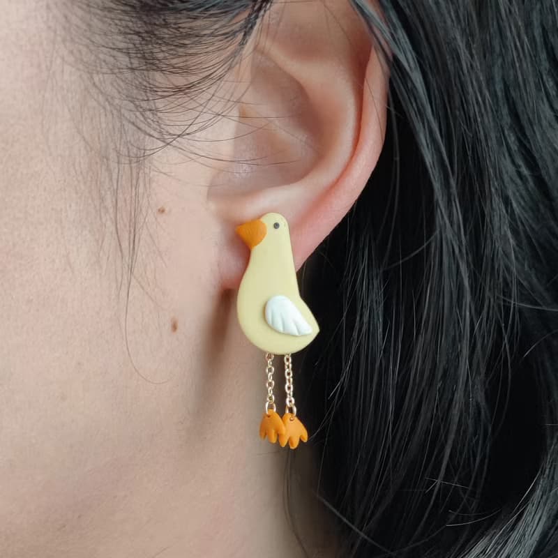 bi birdy//可愛小鴨子fing fing腳手工軟陶耳環