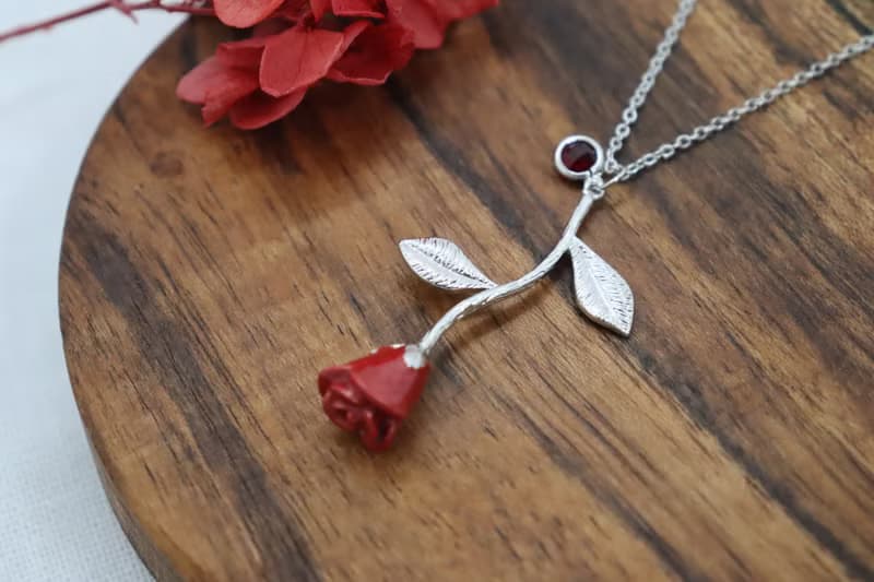 Red Rose & Birthstone Necklaces, Mini Birthstones, Gorgeous Rose Necklace