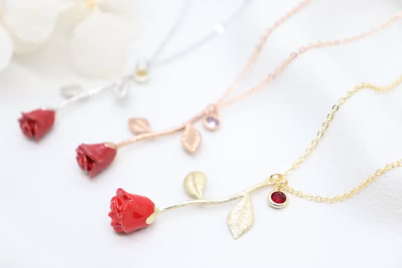 Red Rose & Birthstone Necklaces, Mini Birthstones, Gorgeous Rose Necklace