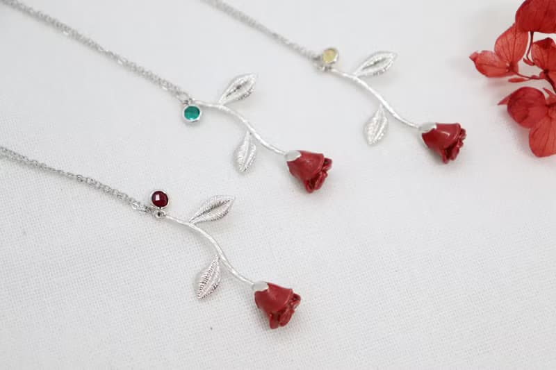 Red Rose & Birthstone Necklaces, Mini Birthstones, Gorgeous Rose Necklace