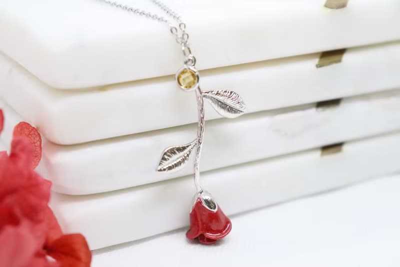Red Rose & Birthstone Necklaces, Mini Birthstones, Gorgeous Rose Necklace