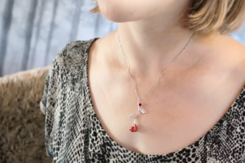 Red Rose & Birthstone Necklaces, Mini Birthstones, Gorgeous Rose Necklace